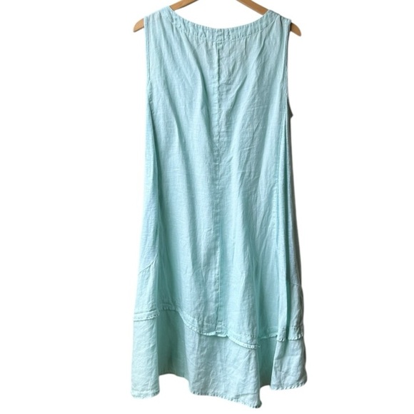 Cut Loose Linen Combo Asym Tunic Dress in Mente Green Blue Sz L - Picture 8 of 15